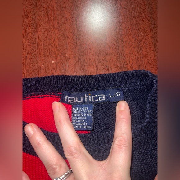 Vintage 90s Nautica Crewneck Sweater Men Size L Colorblock Striped Preppy - Picture 2 of 4
